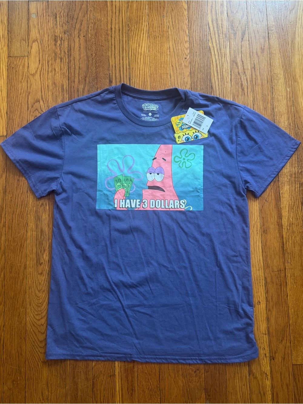 SpongeBob Squarepants Purple Kids Tee with Patrick 'I Have 3 Dollars' Graphic